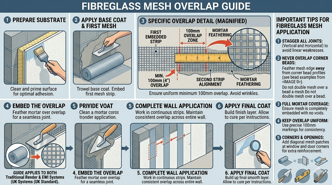 Fibreglass Mesh Overlap Guide for UK EWI and Thin-Coat Render Systems