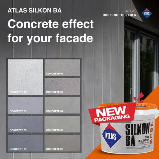 ATLAS SILKON BA - TYNK SILIKONOWY O EFEKCIE BETONU 20 kg