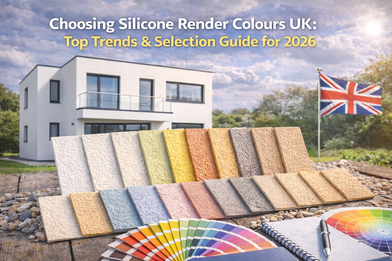 Modern UK home featuring earth-toned silicone render and the 2026 color drenching aesthetic trend.