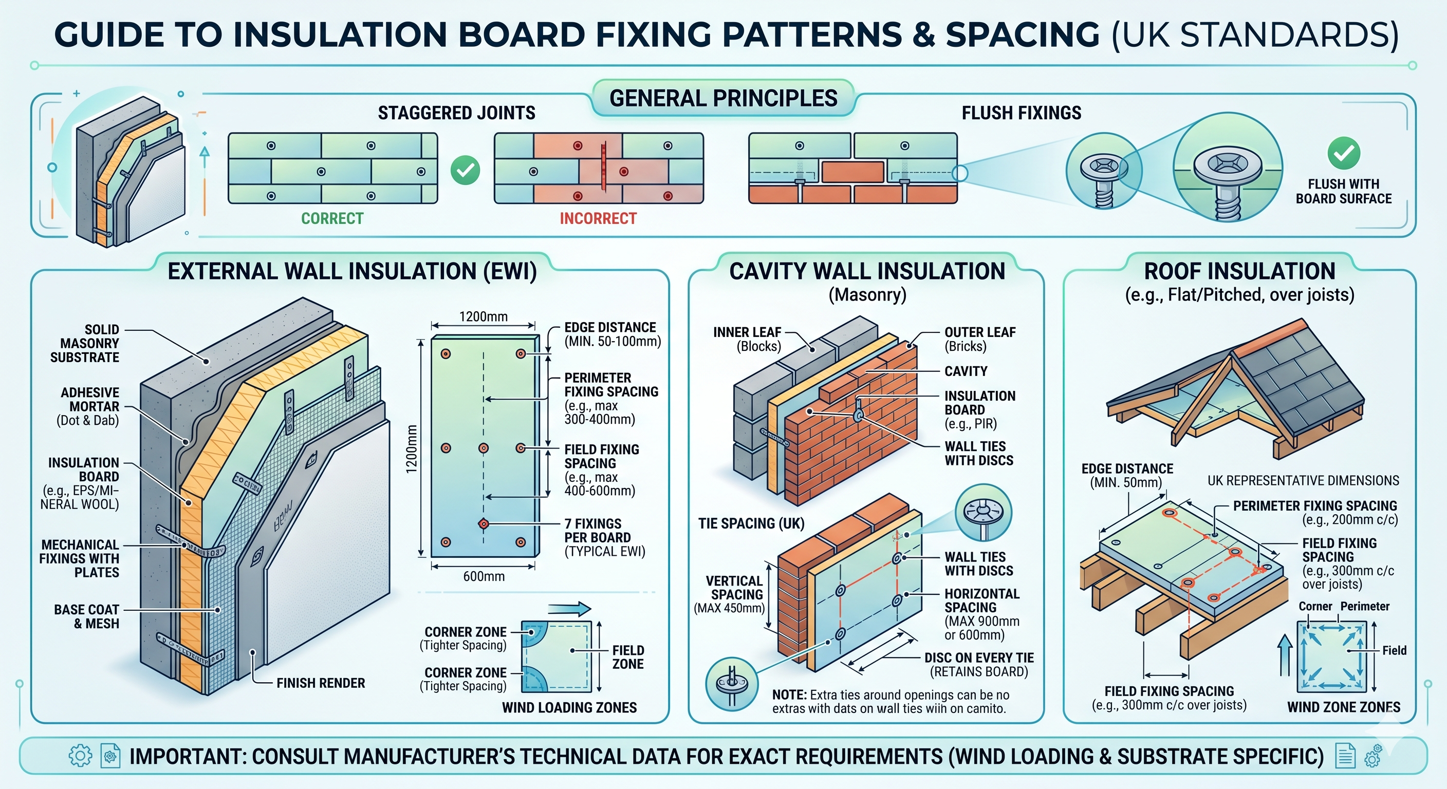 insulation board fixing pattern and spacing uk