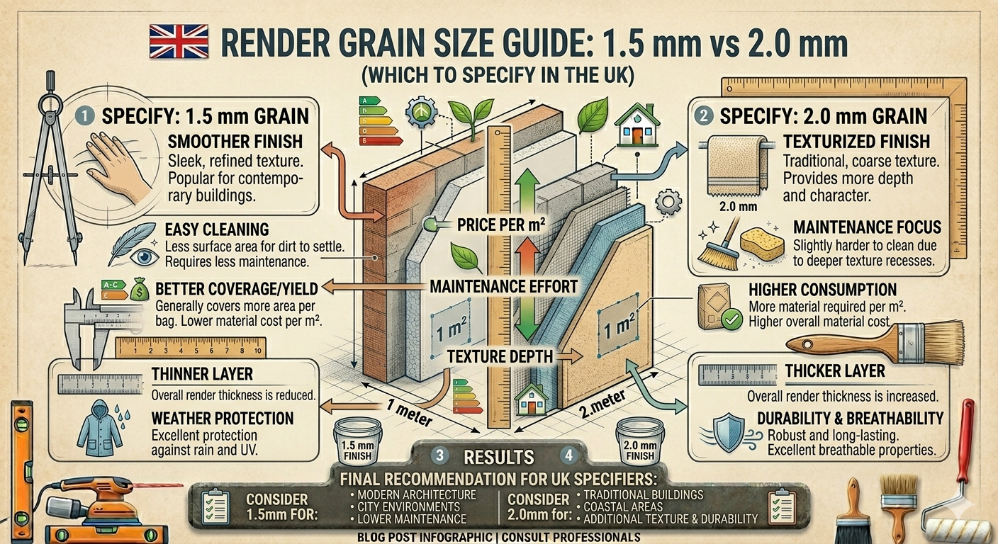 Render Grain Size Guide: 1.5 mm vs 2.0 mm — Which to Specify in the UK