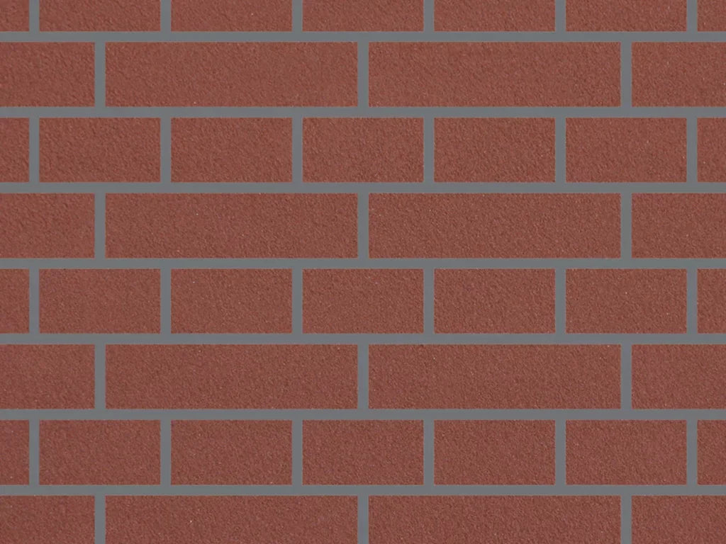 Close-up of a realistic wood effect render grain and a brick stencil pattern applied to a modern UK facade.