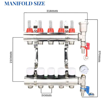 5 PORT Underfloor heating manifold