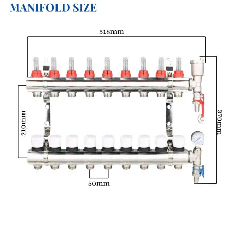 9 PORT Underfloor heating manifold
